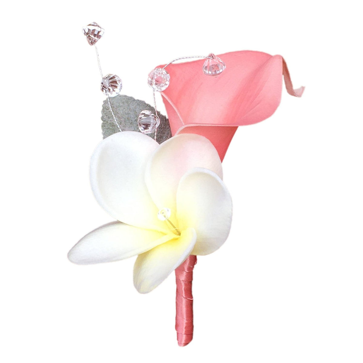 Peach Coral Calla Lily Plumerias Boutonniere - VANRINA