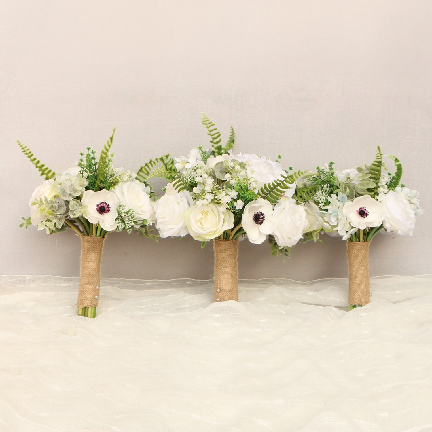 Peony Bouquet Boho Wedding Bridal Bouquet Anemones Corsage - VANRINA