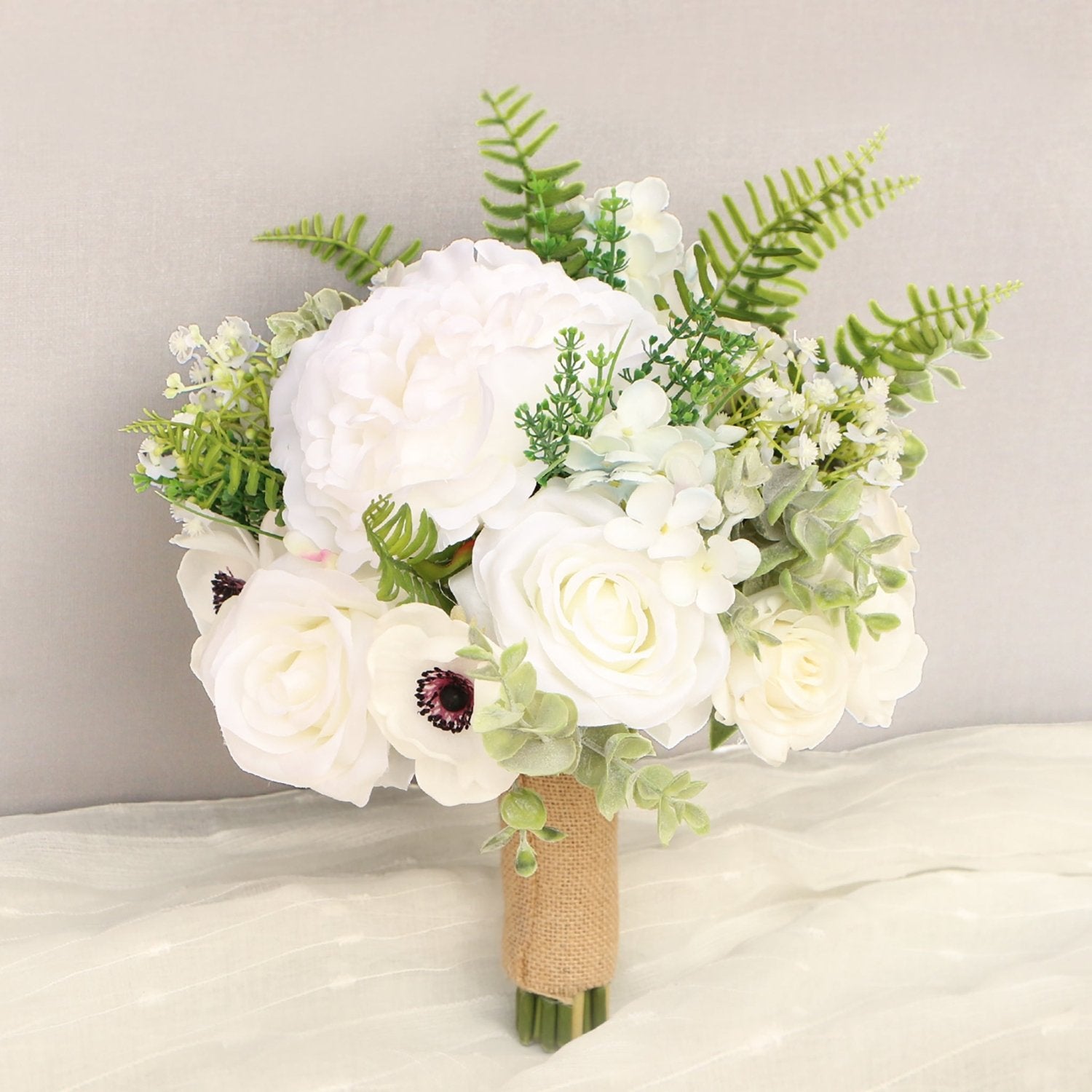 Peony Bouquet Boho Wedding Bridal Bouquet Anemones Corsage - VANRINA