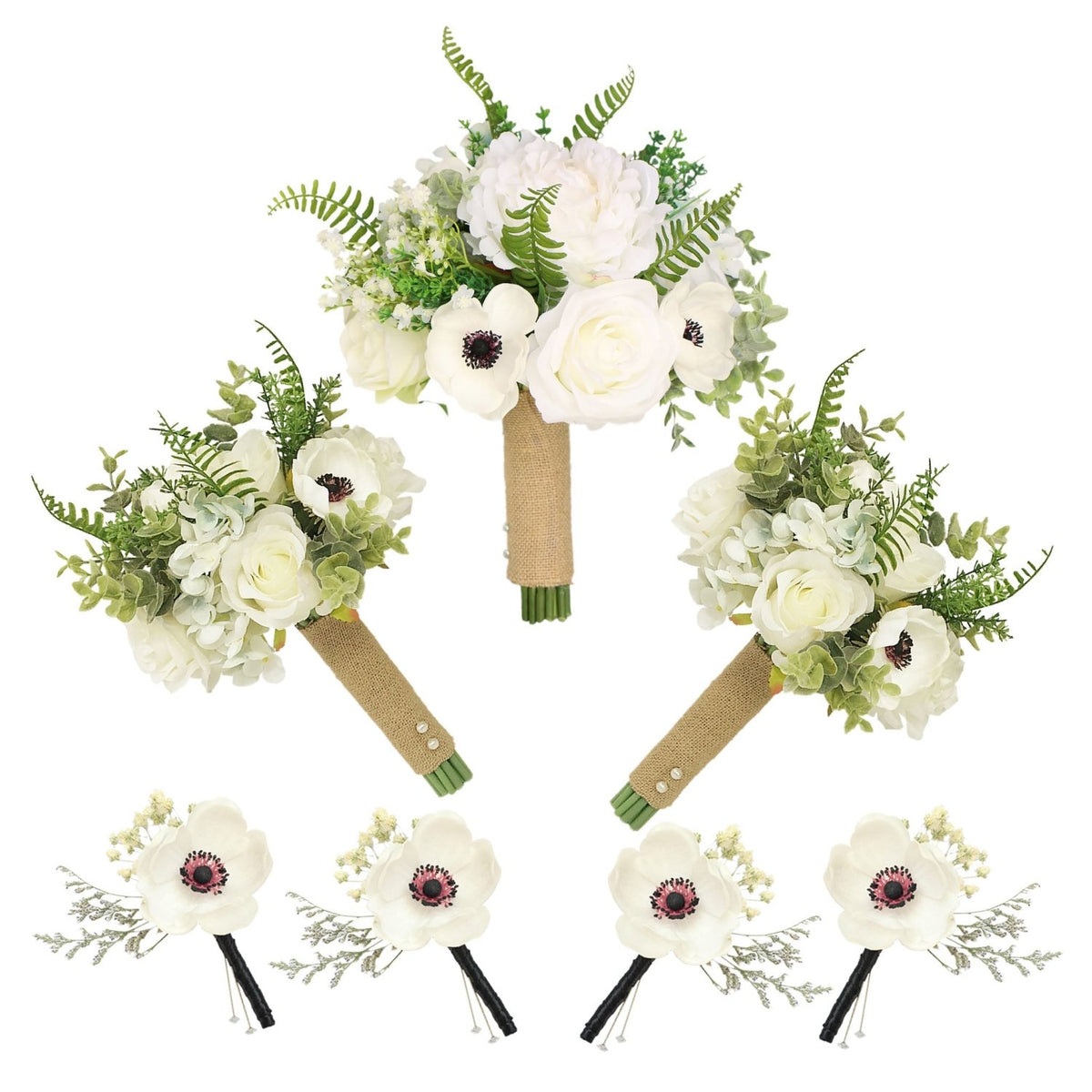 Peony Bouquet Boho Wedding Bridal Bouquet Anemones Corsage - VANRINA