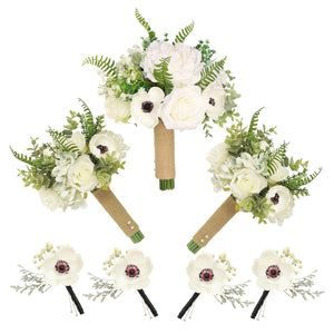 Peony Bouquet Boho Wedding Bridal Bouquet Anemones Corsage - VANRINA