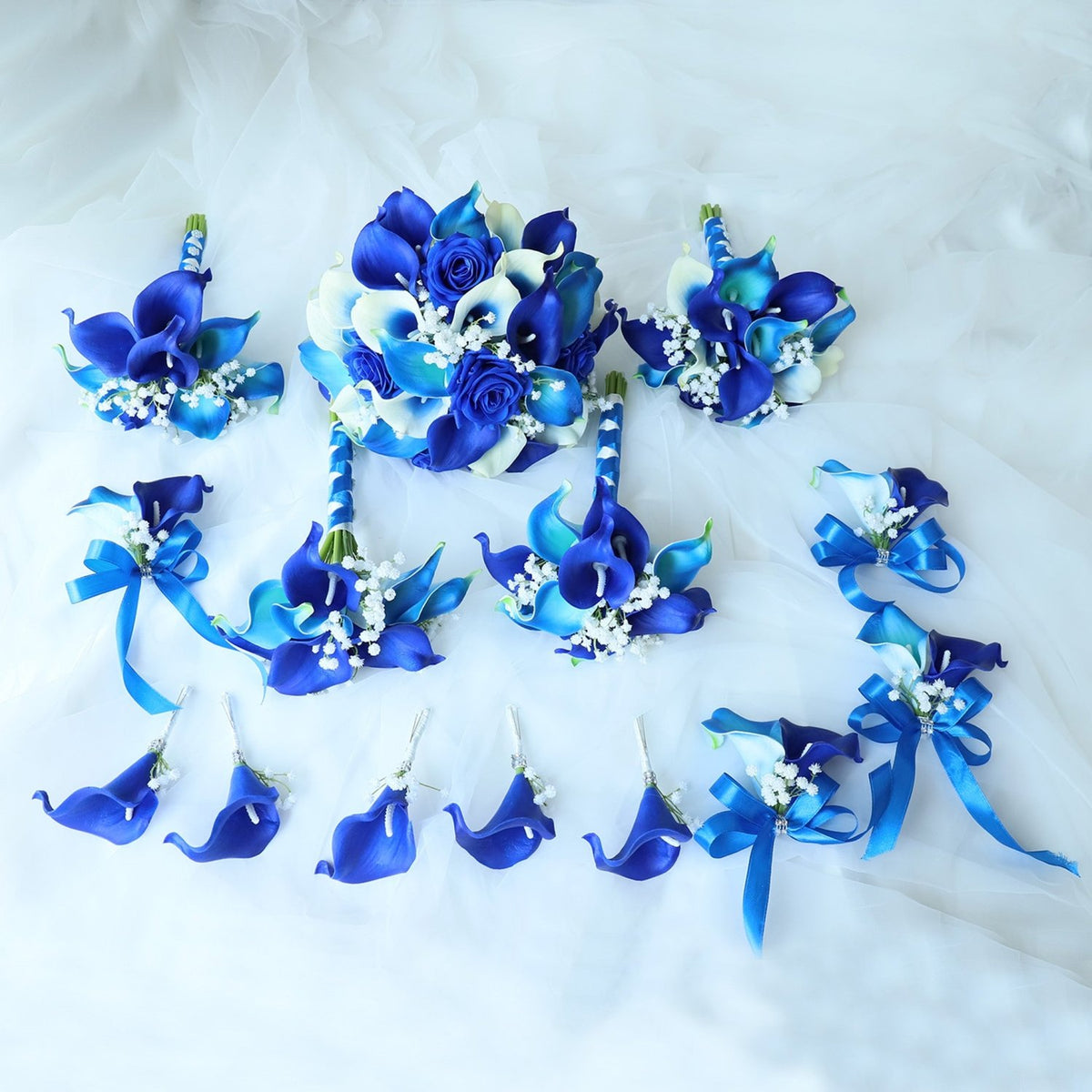 Royal Blue Calla Lily Wedding Bouquets Boutonnieres Corsages - VANRINA
