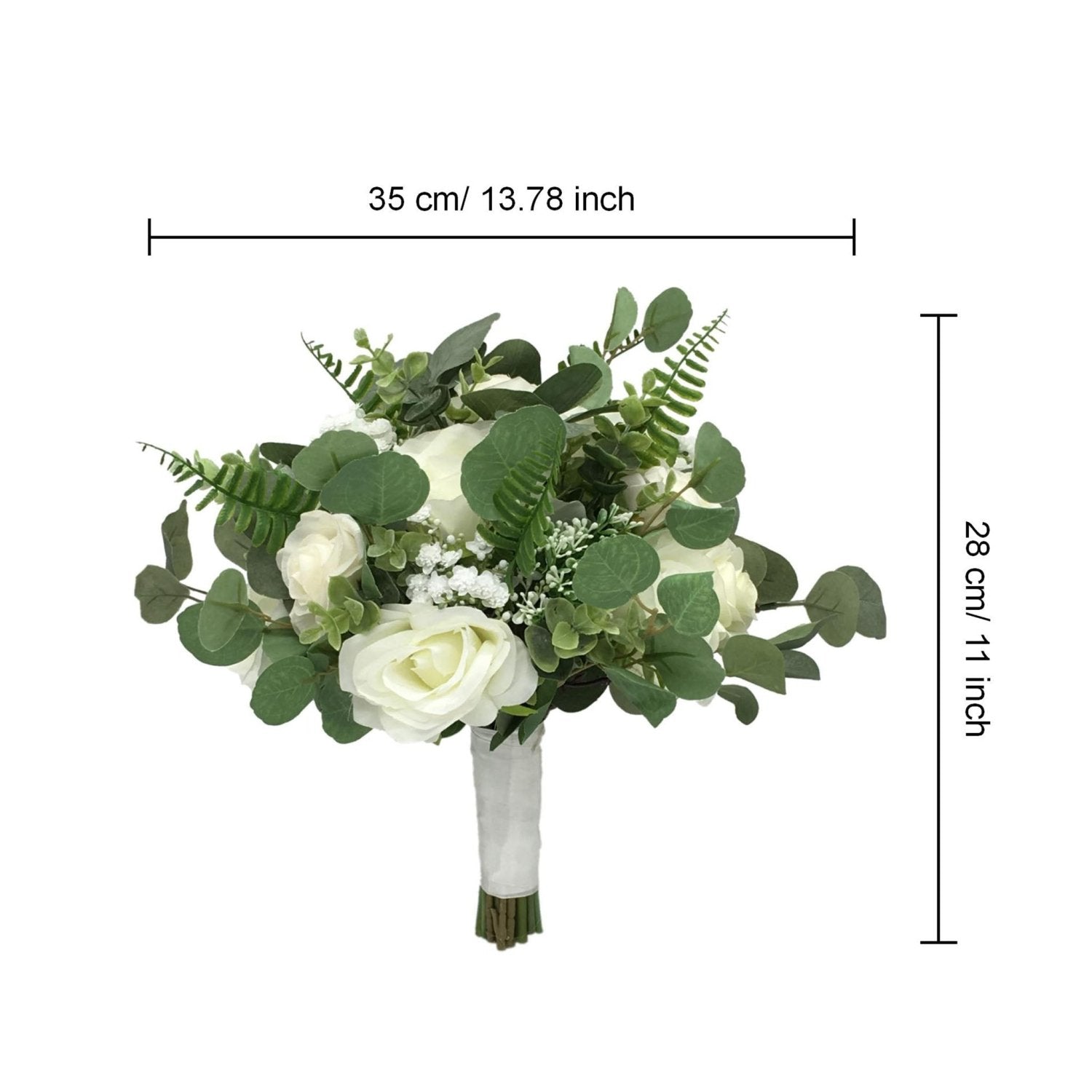 Rustic Bridal Bouquet Faux Greenery Eucalyptus Ivory Roses - VANRINA