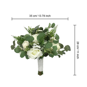 Rustic Bridal Bouquet Faux Greenery Eucalyptus Ivory Roses - VANRINA