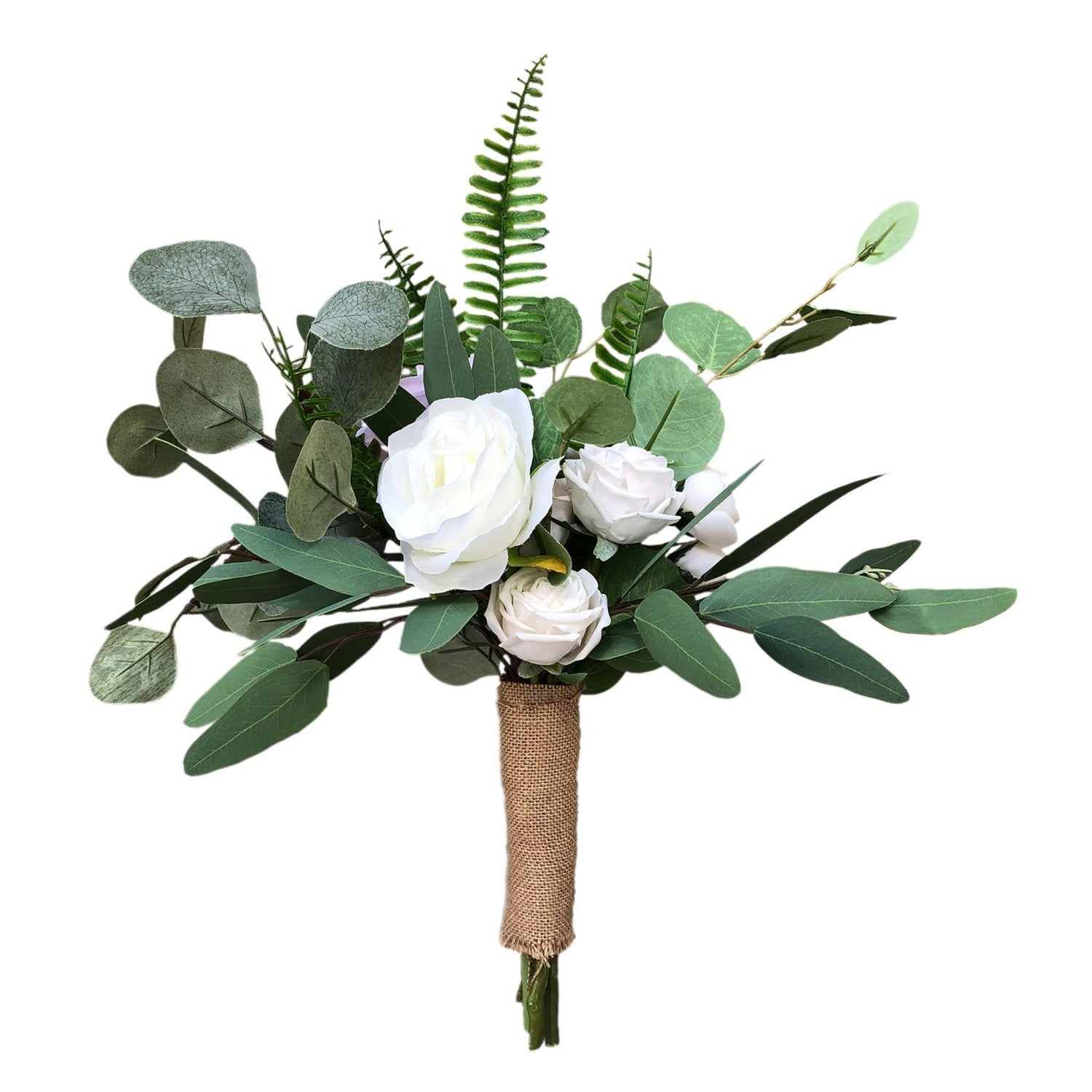 Rustic Eucalyptus Wedding Bouquet Flowers for Bridesmaid White Roses - VANRINA