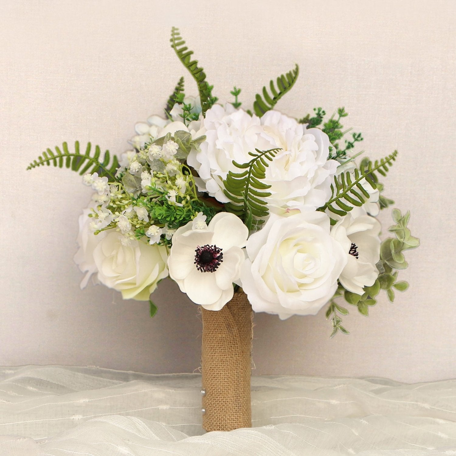 Rustic Wedding Bouquet Silk Peonies - VANRINA