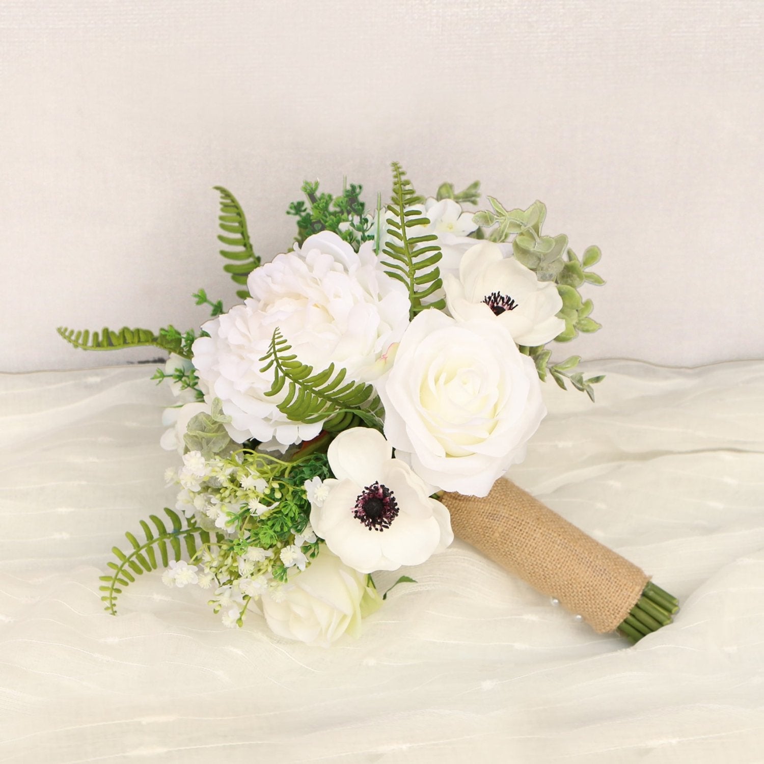 Rustic Wedding Bouquet Silk Peonies - VANRINA