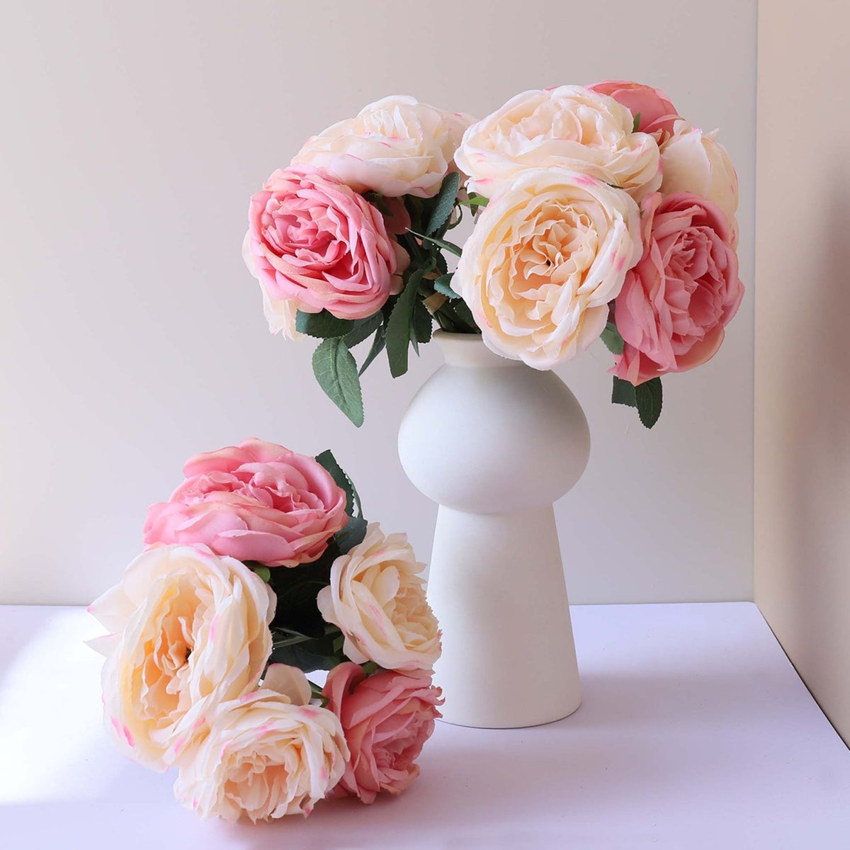 Silk Peony Blush Pink Flower Bouquet Pink Wedding Flower Faux Peonies Bouquet - VANRINA