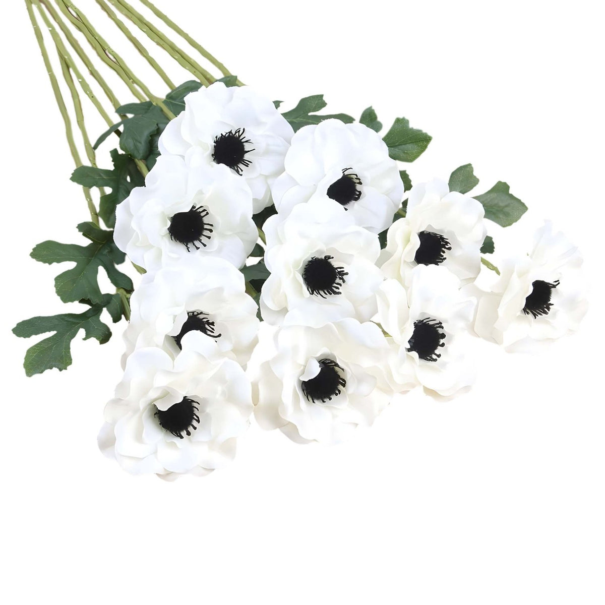 Silk White Poppy Anemone 10 blooms 19 inch - VANRINA