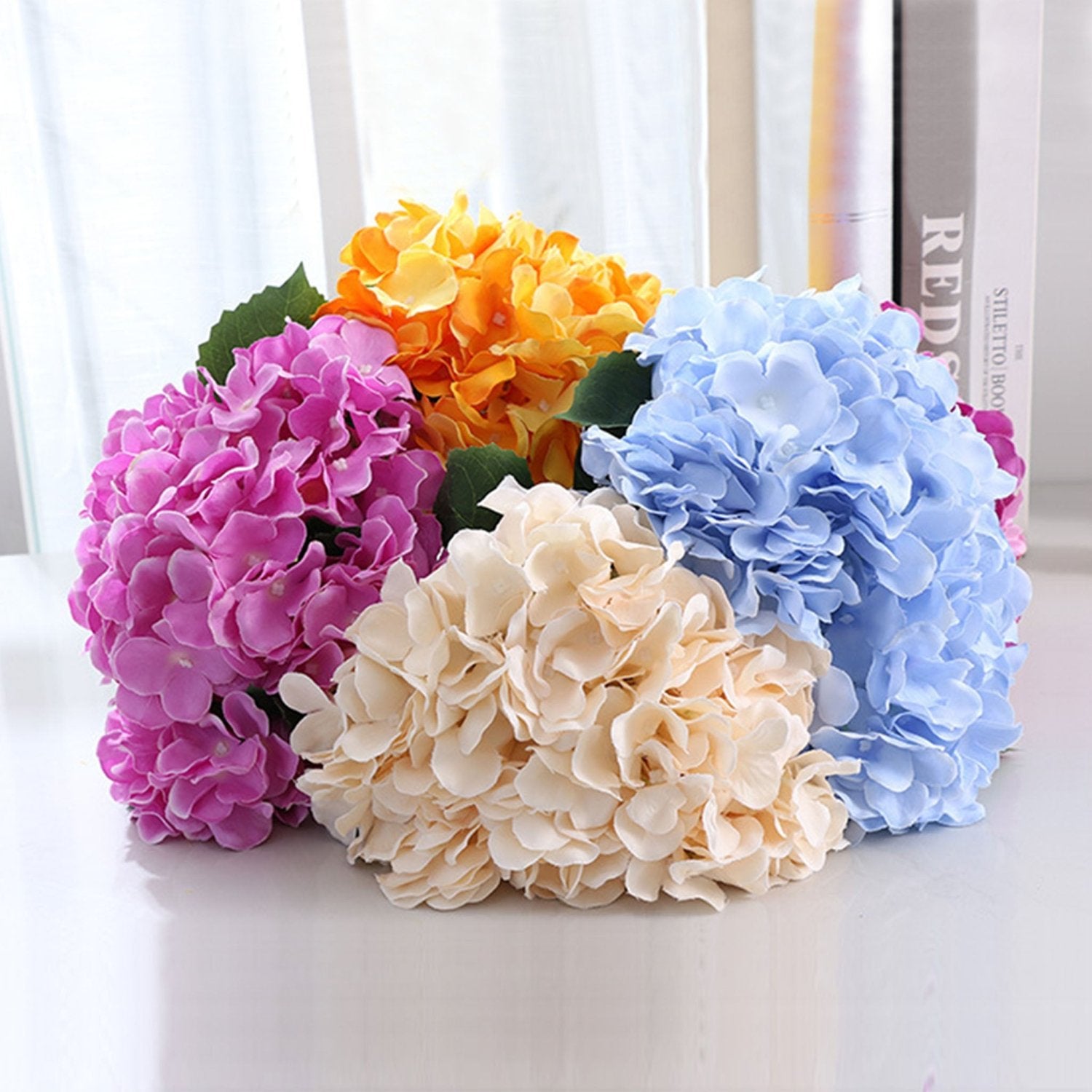 Small Artificial Hydrangea Bunch Blue White Pink Yellow - VANRINA