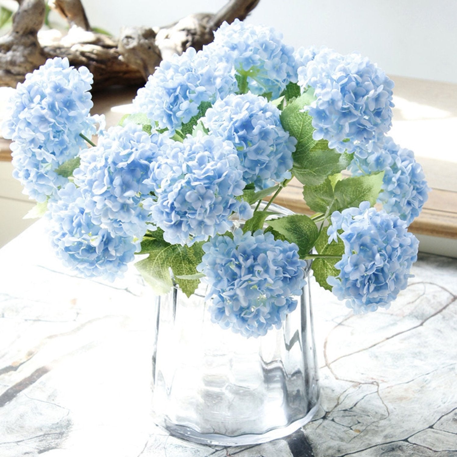 Small Blue Hydrangea Bush Silk Flowers - VANRINA