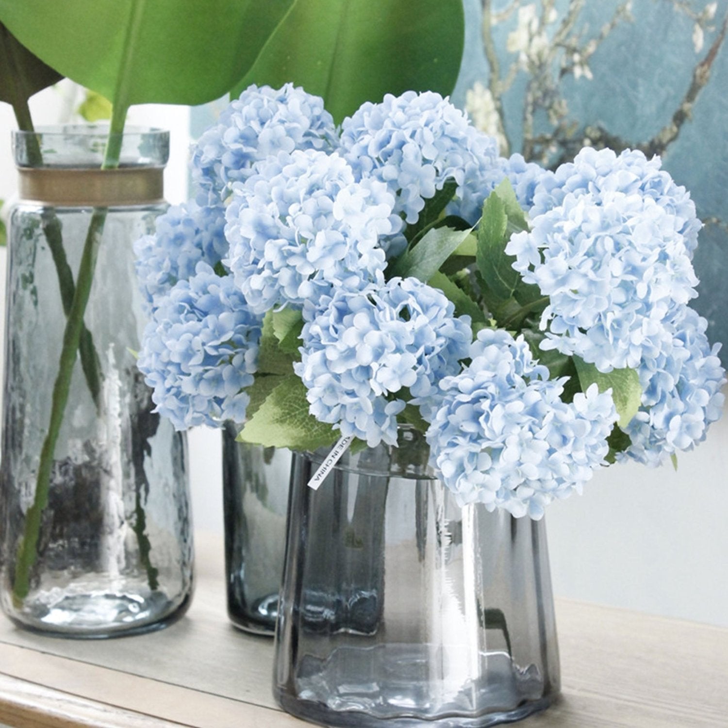 Small Blue Hydrangea Bush Silk Flowers - VANRINA