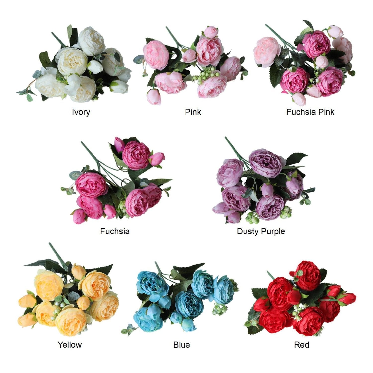 Small Silk Peony Bouquet Fake Flowers Bunches for Wedding - VANRINA