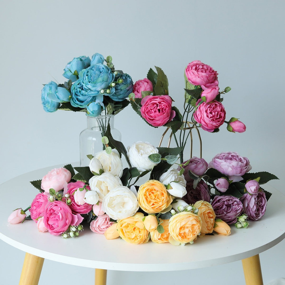 Small Silk Peony Bouquet Fake Flowers Bunches for Wedding - VANRINA
