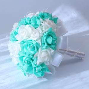 Spa Blue and White Flower Bridal Bouquet - VANRINA