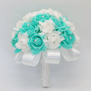 Spa Blue and White Flower Bridal Bouquet - VANRINA