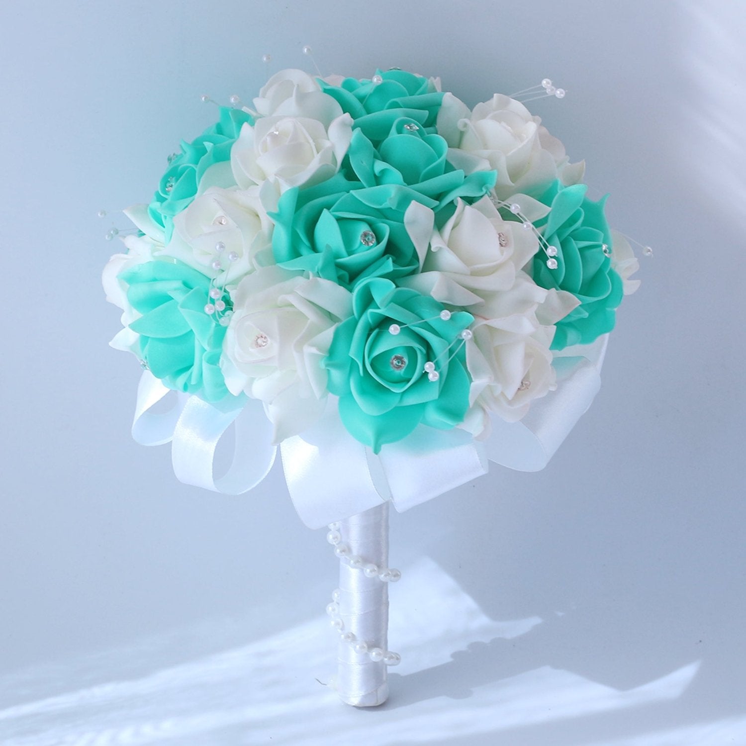 Spa Blue and White Flower Bridal Bouquet - VANRINA