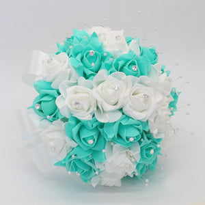 Spa Blue and White Flower Bridal Bouquet - VANRINA
