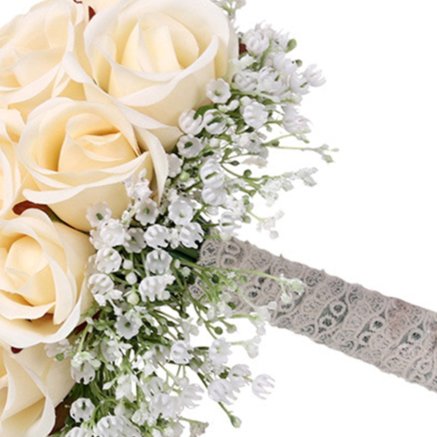 Spring Wedding Bouquet Champagne Silk Roses Babysbreath Bouquet - VANRINA