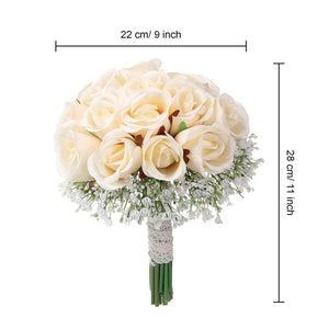 Spring Wedding Bouquet Champagne Silk Roses Babysbreath Bouquet - VANRINA
