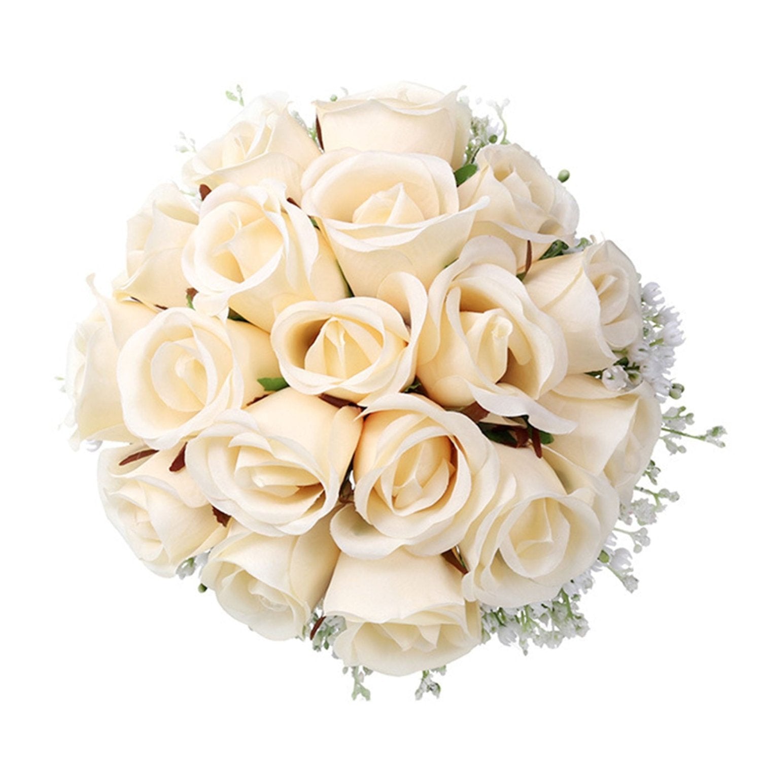 Spring Wedding Bouquet Champagne Silk Roses Babysbreath Bouquet - VANRINA
