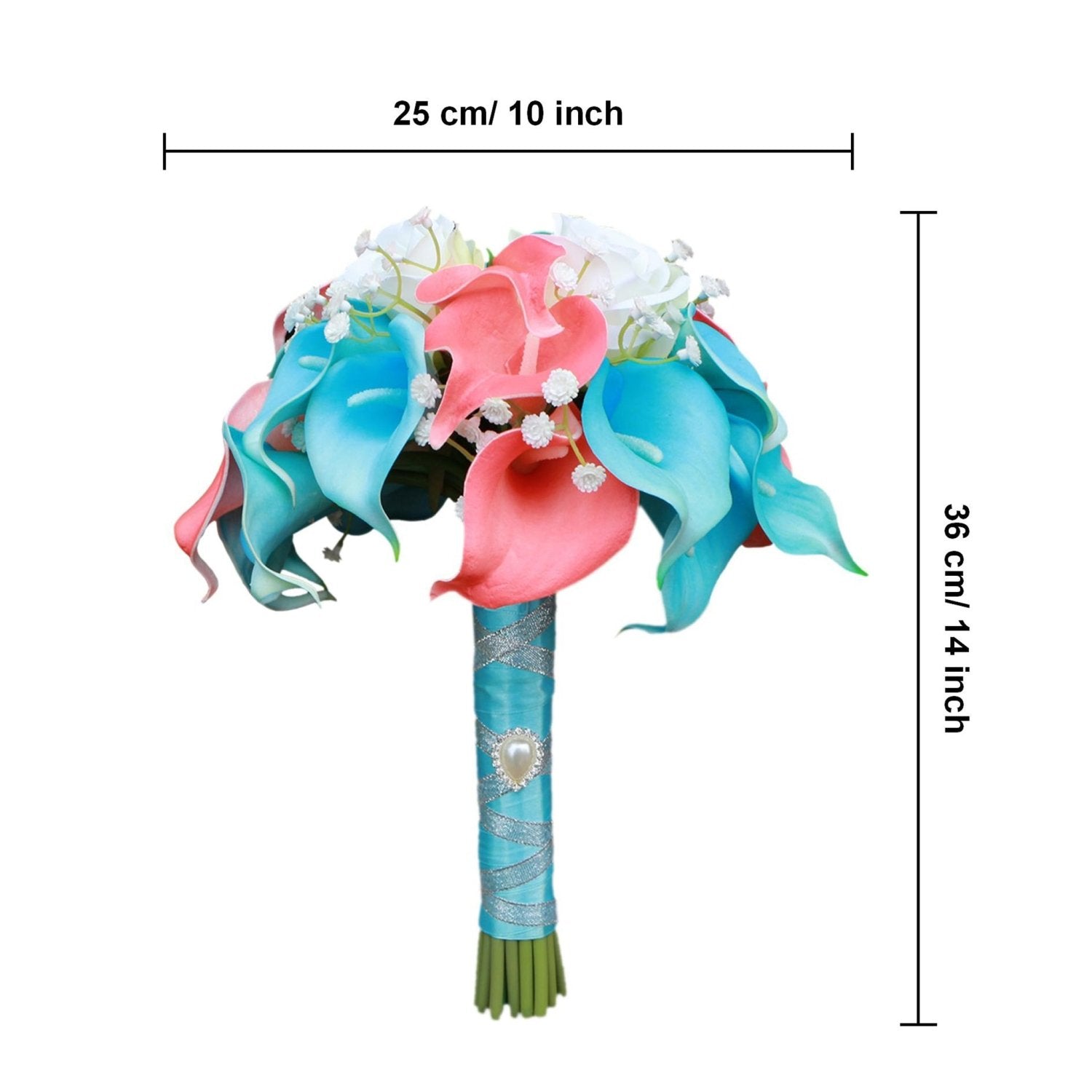 Turquoise and Coral Calla Lily Bouquet for Bridal Wedding Flowers - VANRINA