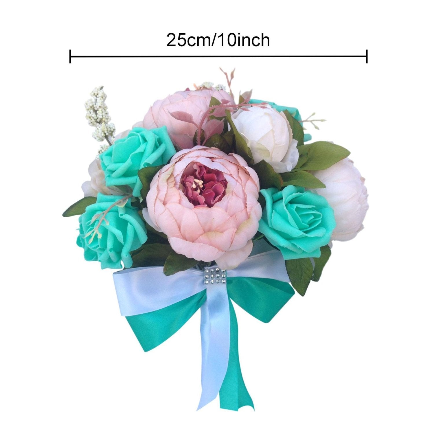 Turquoise Rose Blush Peony Bridal Bouquet - VANRINA