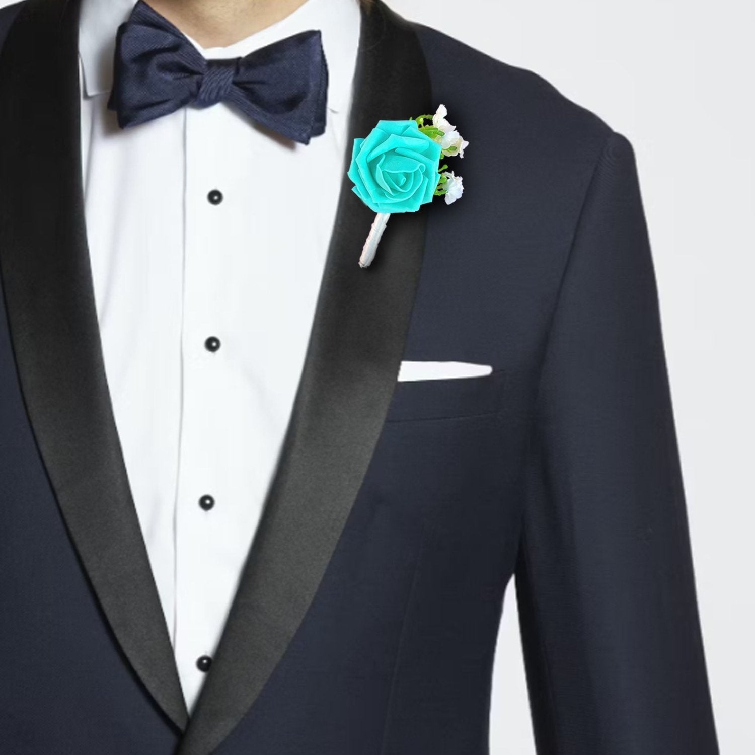 Turquoise Rose Boutonniere for Grooms Bestman - VANRINA