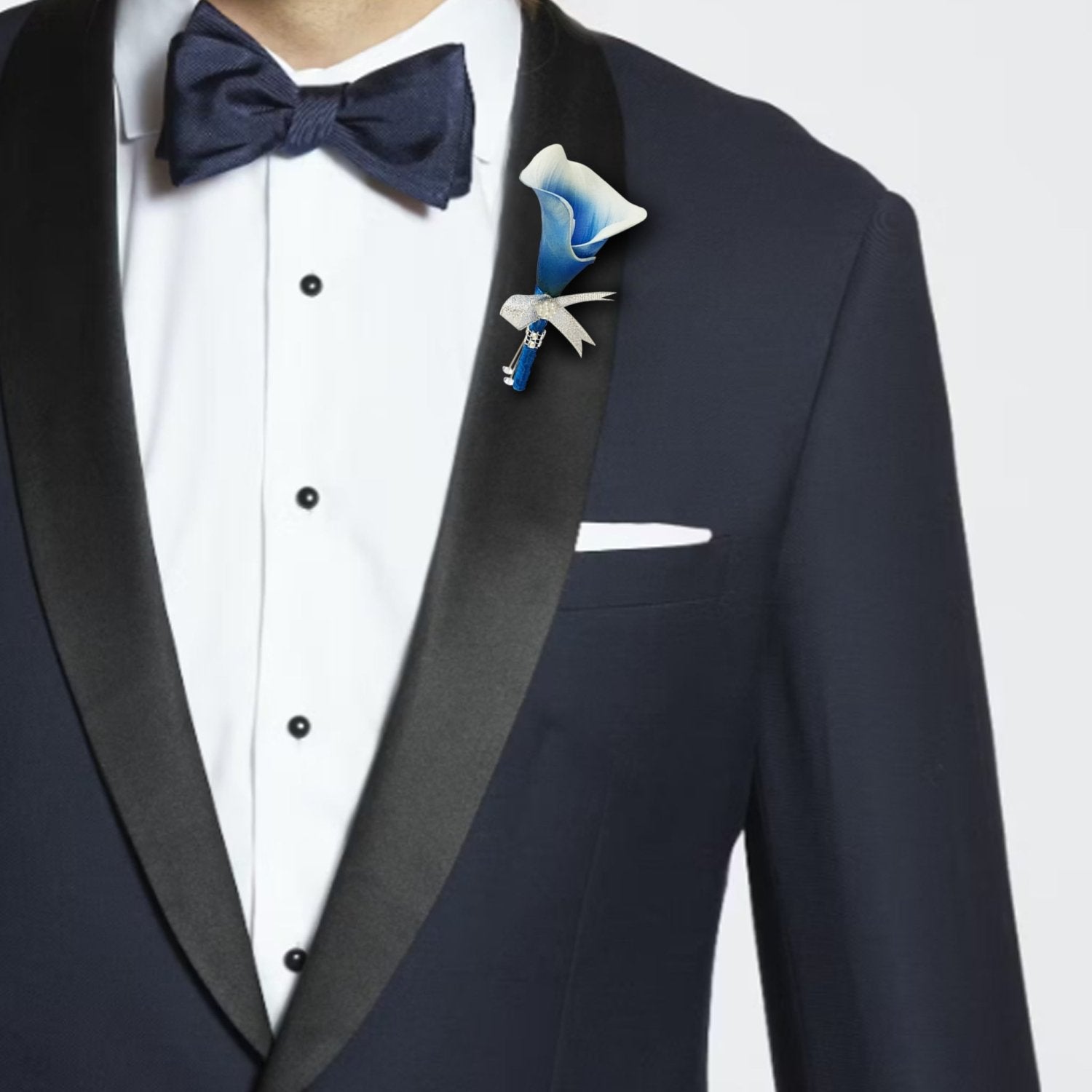 Wedding Best Man Corsage Blue Calla Lily Boutineer - VANRINA