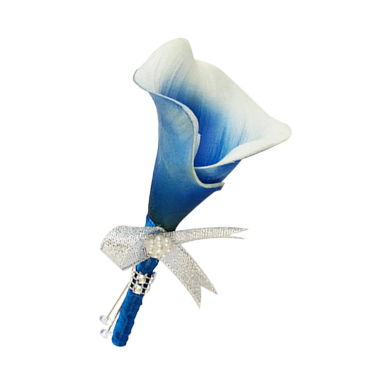 Wedding Best Man Corsage Blue Calla Lily Boutineer - VANRINA
