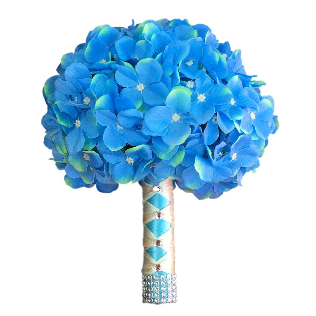Wedding Bouquet Blue Hydrangea Fake Flower Bouquet Boutineer - VANRINA