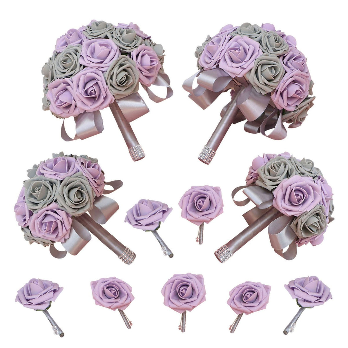 Wedding Bouquet Set Lilac Gray - VANRINA