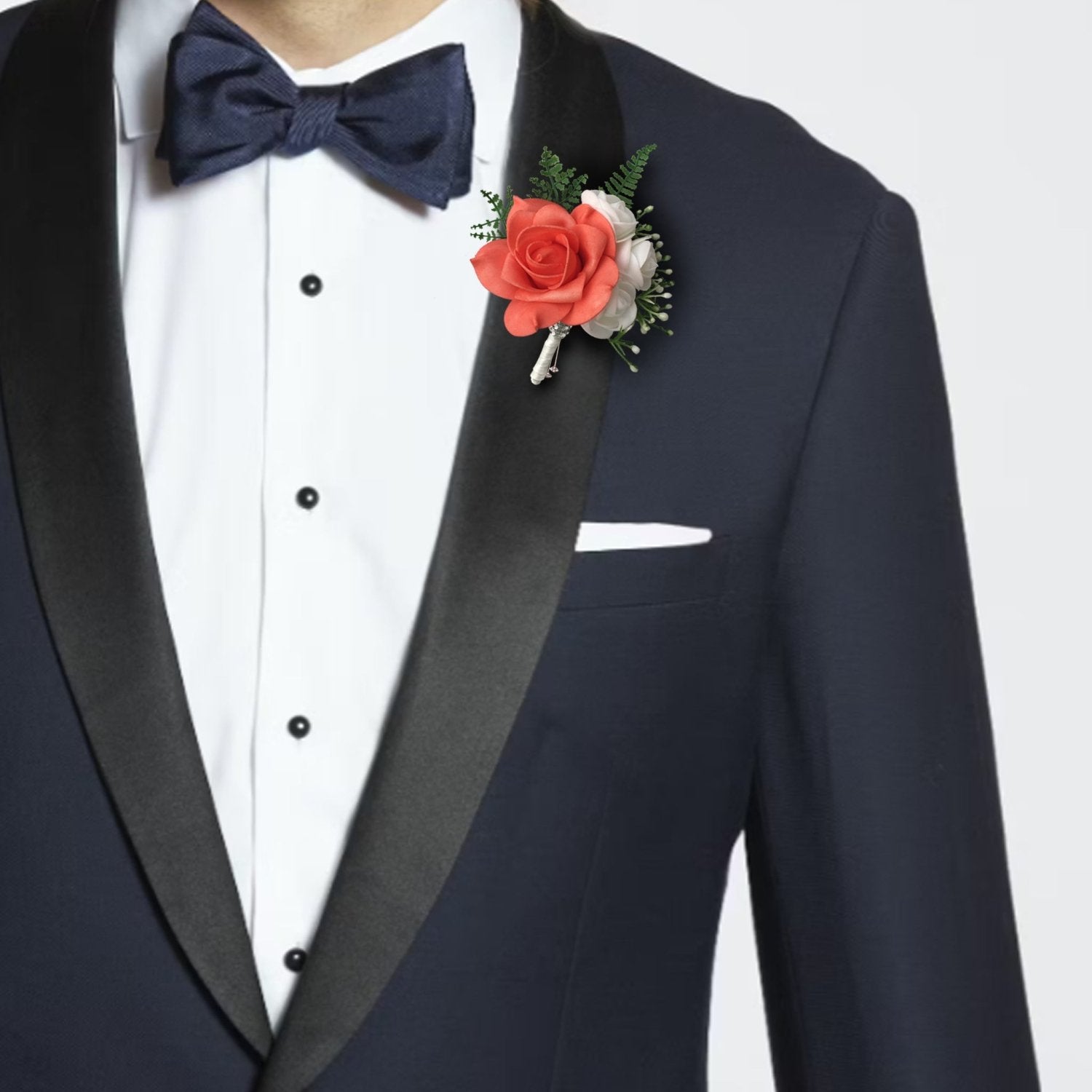 Wedding Boutonniere in Coral Prom Corsage Best Man Boutineer - VANRINA