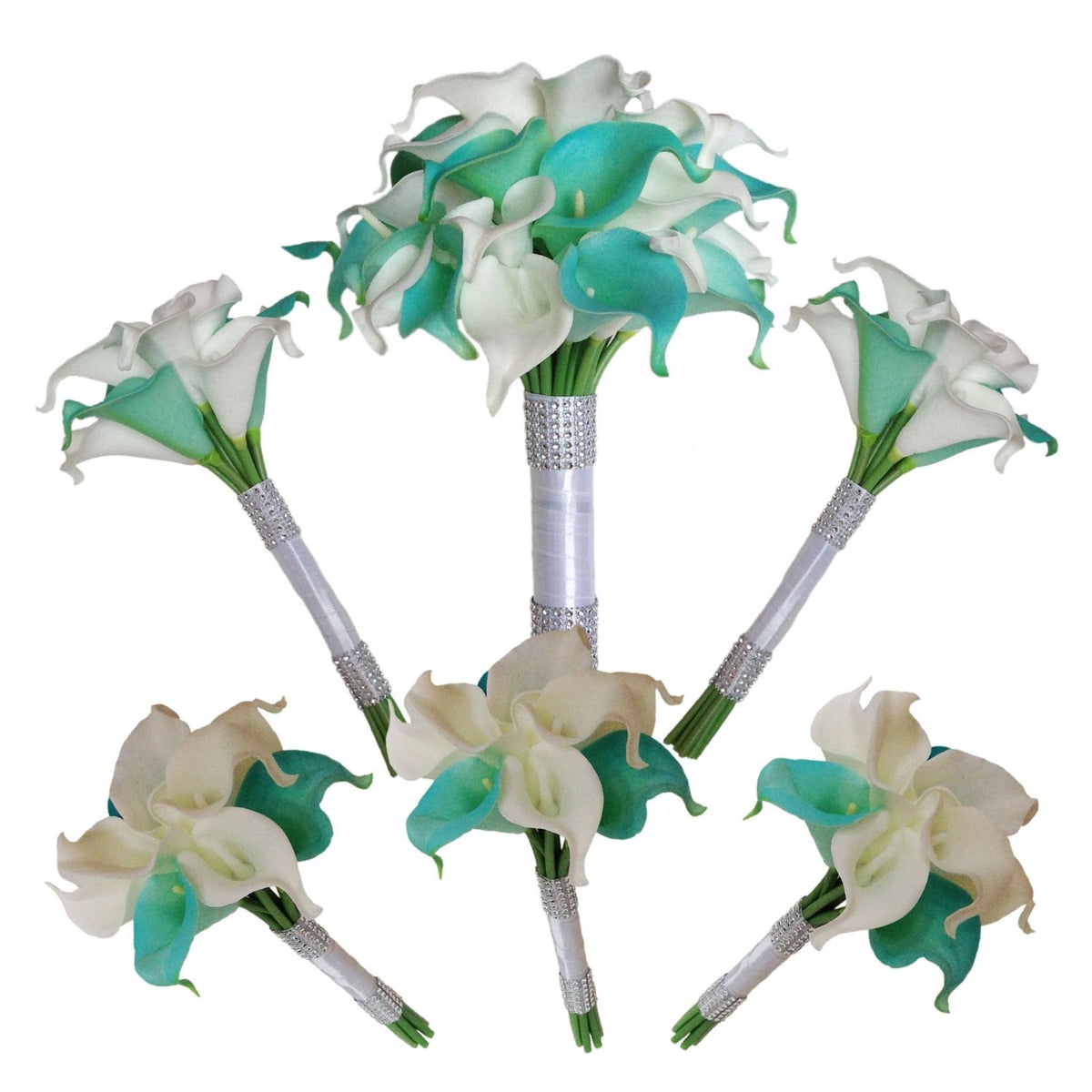Wedding Bridal Bouquet Package Pool Blue and White Calla Lily Bouquet - VANRINA