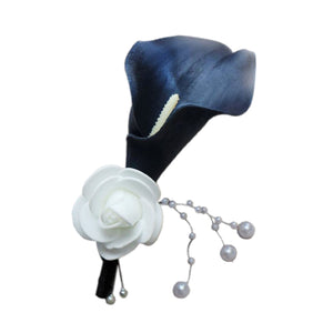 Wedding Prom Corsage Flower Navy Blue Groom Boutonniere - VANRINA