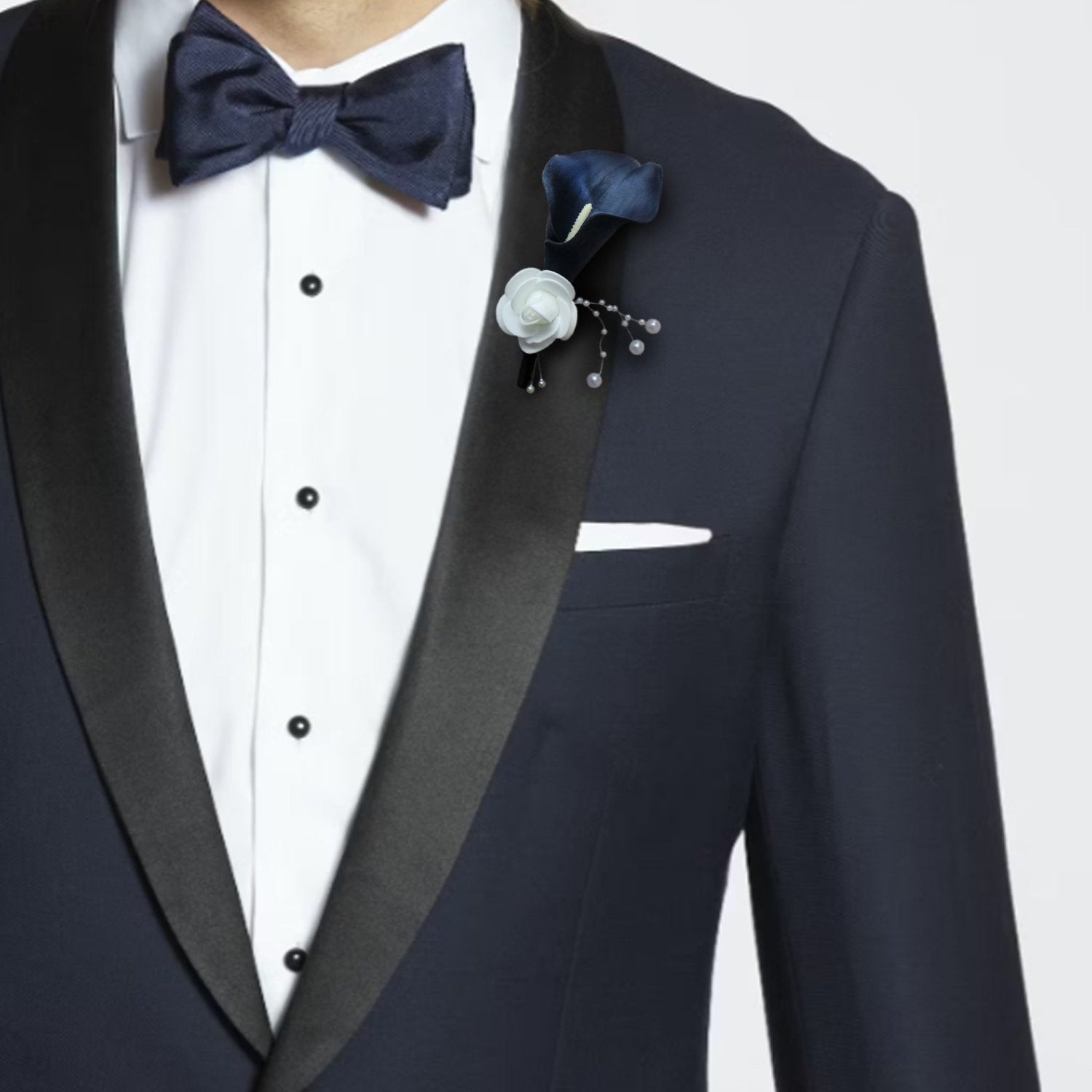 Wedding Prom Corsage Flower Navy Blue Groom Boutonniere - VANRINA