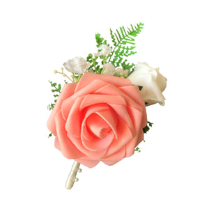 Wedding Prom Party Homecoming Corsage Peach Rose Flower - VANRINA