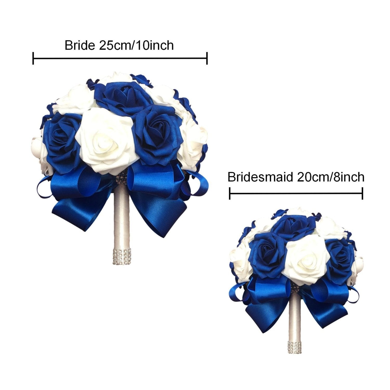 White and Royal Blue Wedding Bouquet for Bridal Bridesmaids - VANRINA