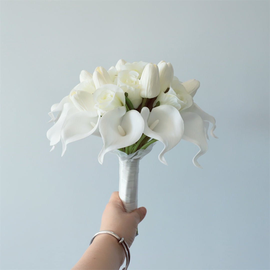 White Bridal Bouquet Bridesmaids Boutonniere Corsage - VANRINA