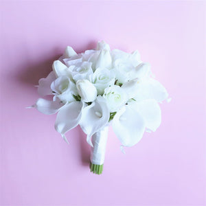 White Bridal Bouquet Bridesmaids Boutonniere Corsage - VANRINA