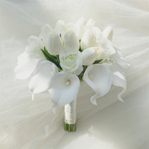 White Bridal Bouquet Bridesmaids Boutonniere Corsage - VANRINA