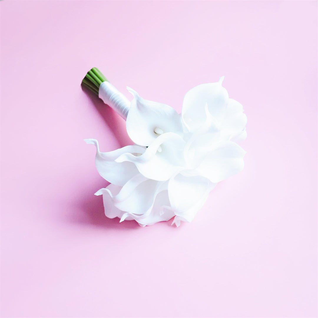 White Bridal Bouquet Bridesmaids Boutonniere Corsage - VANRINA
