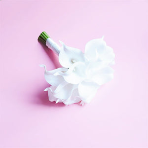 White Bridal Bouquet Bridesmaids Boutonniere Corsage - VANRINA