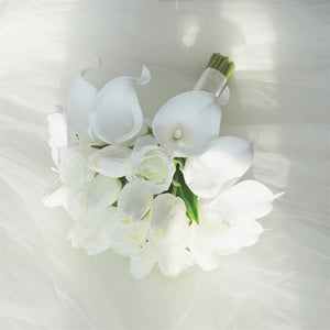 White Bridal Bouquet Bridesmaids Boutonniere Corsage - VANRINA