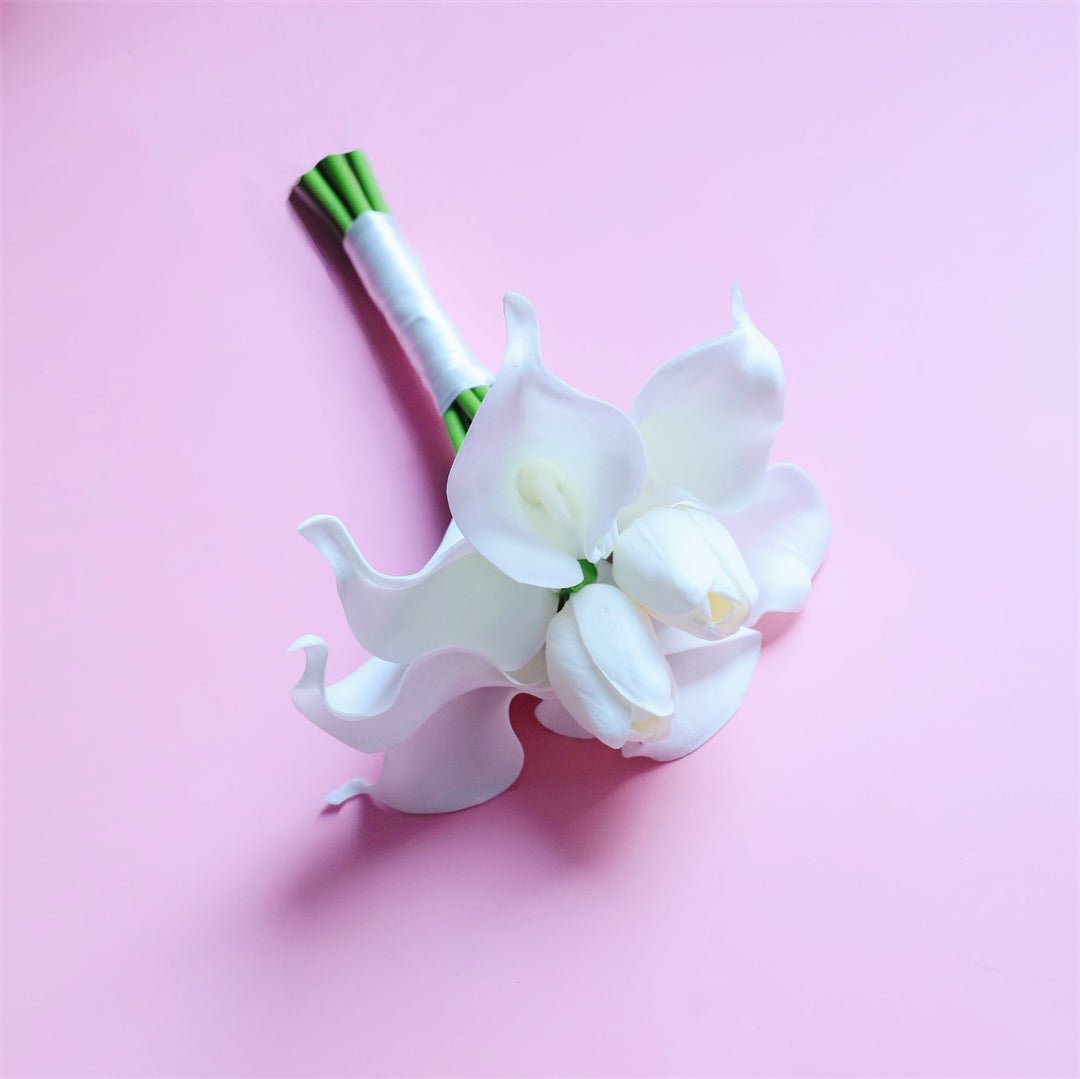 White Bridal Bouquet Bridesmaids Boutonniere Corsage - VANRINA