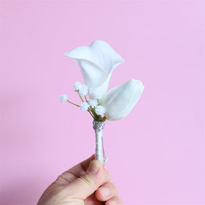White Bridal Bouquet Bridesmaids Boutonniere Corsage - VANRINA