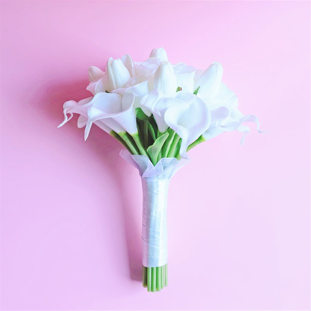 White Bridal Bouquet Bridesmaids Boutonniere Corsage - VANRINA