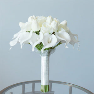 White Bridal Bouquet Bridesmaids Boutonniere Corsage - VANRINA