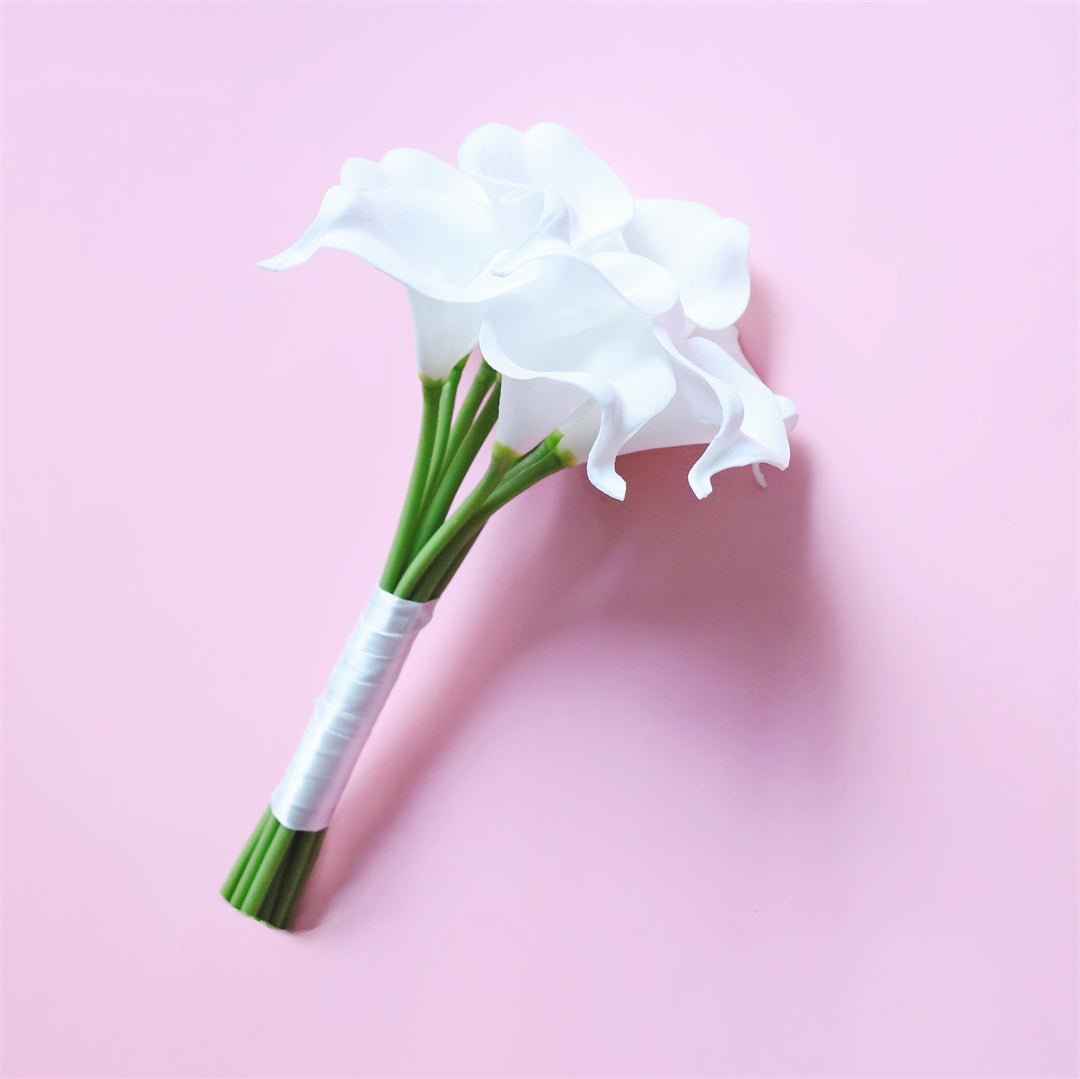 White Bridal Bouquet Bridesmaids Boutonniere Corsage - VANRINA