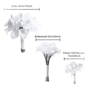 White Bridal Bouquet Bridesmaids Boutonniere Corsage - VANRINA